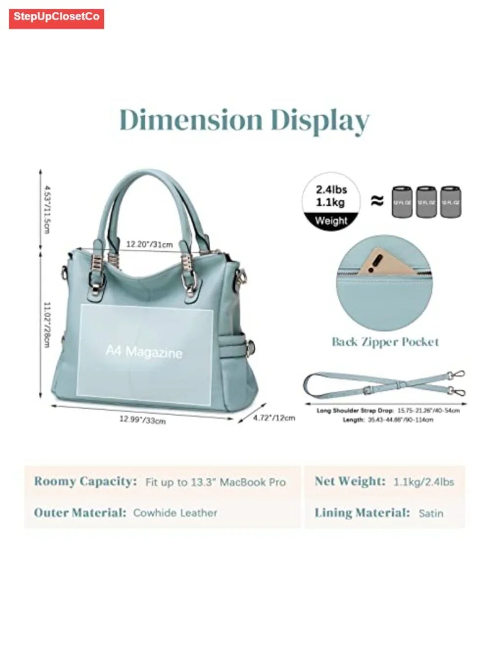 Genuine Leather Satchel Handbag Tote Shoulder Crossbody Purse Work Laptop Bag